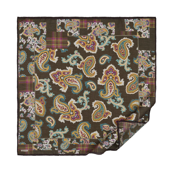 Haki Yeşili Patchwork Desenli Tensel Eşarp