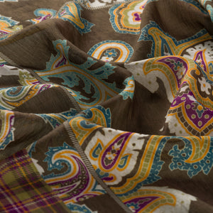 Haki Yeşili Patchwork Desenli Tensel Eşarp