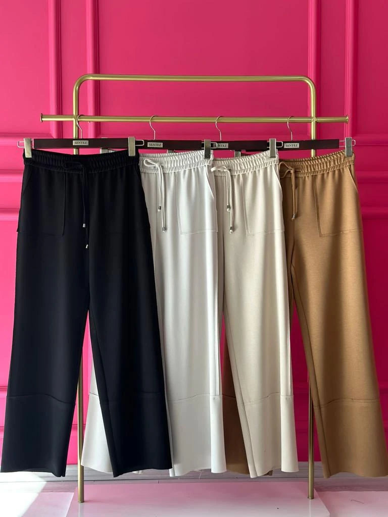 Pis Dikişli Geniş Paça Örme Pantolon