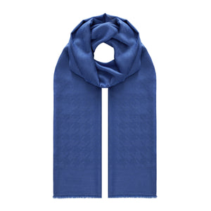 İndigo Kaz Ayağı Desenli Yün İpek Şal