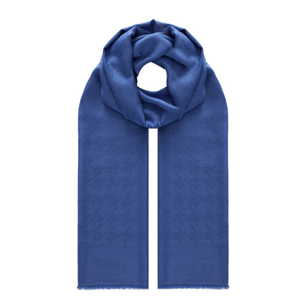 İndigo Kaz Ayağı Desenli Yün İpek Şal