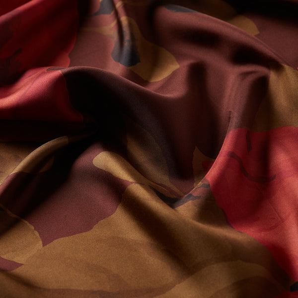 Kahve Bordo Ivy Rose Desenli Tivil İpek Eşarp