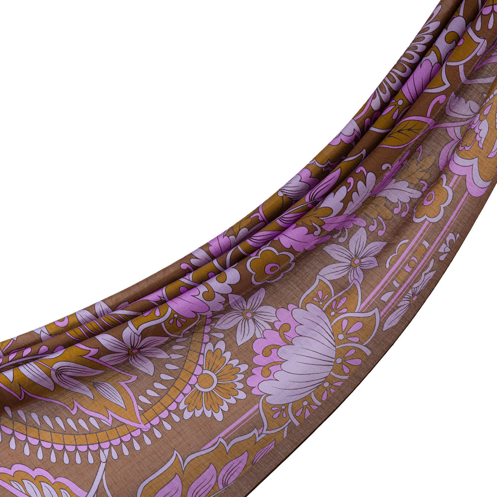 Kahve Lila Saray Sarmaşığı Desenli Tensel Şal