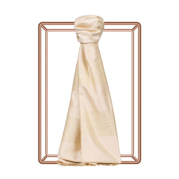 Krem Düşes Simli İpek Şal