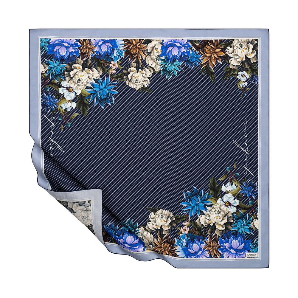 Lacivert Mavi Havva Tivil İpek Eşarp