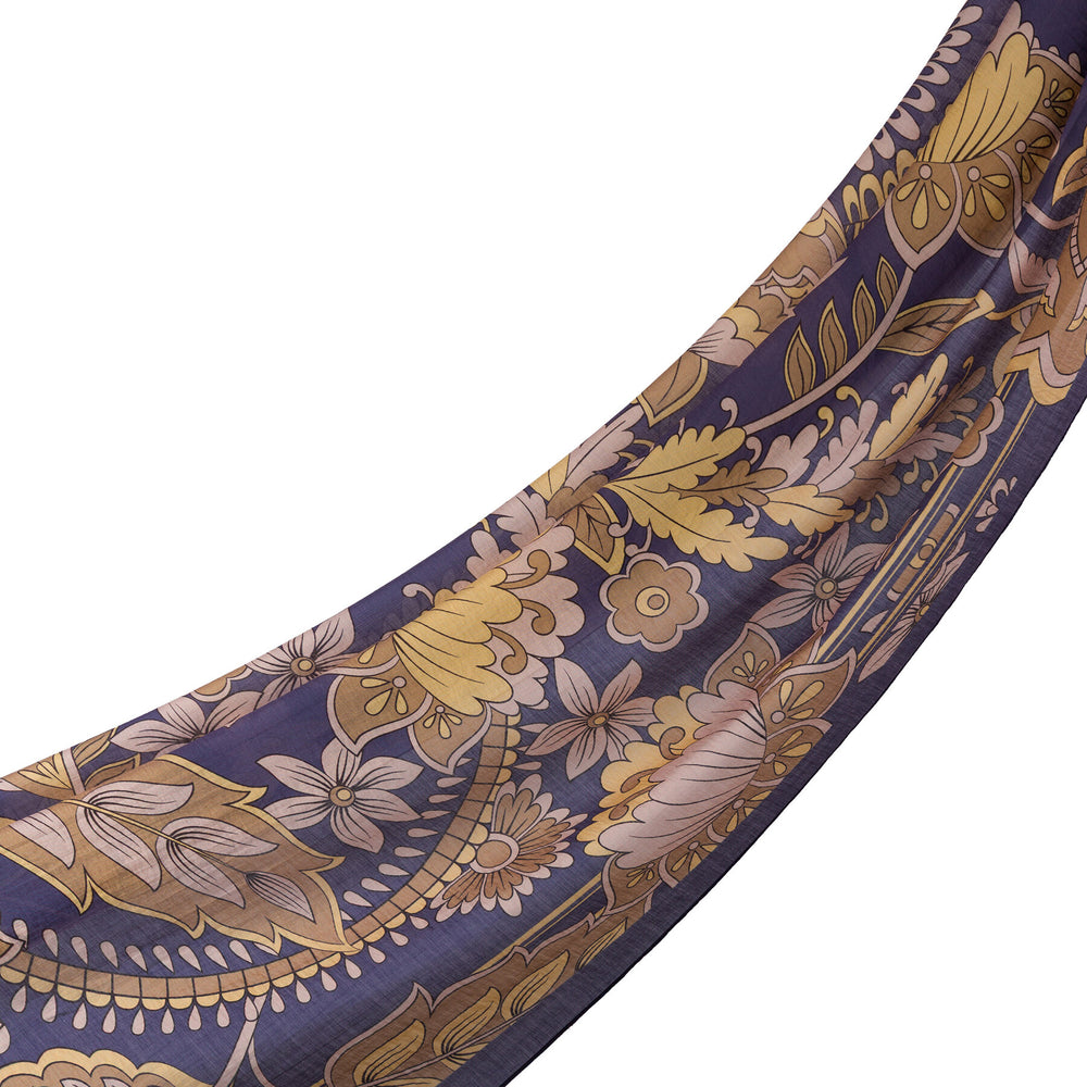 Lacivert Vizon Saray Sarmaşığı Desenli Tensel Şal