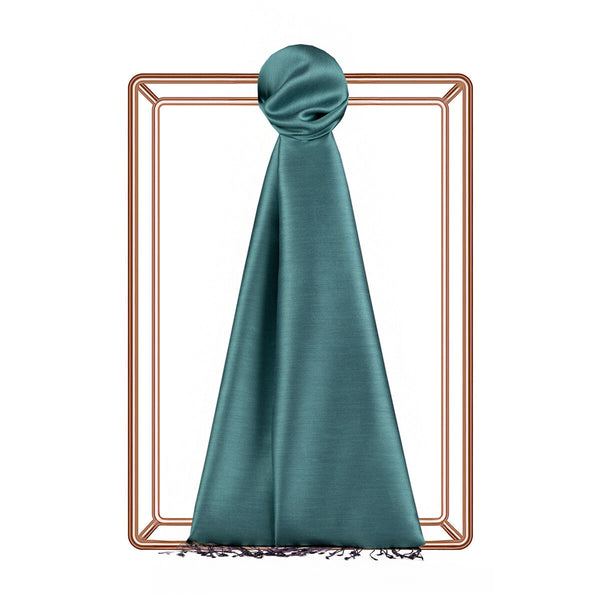 Mentol Patlıcan Moru Çift Taraflı İpek Şal