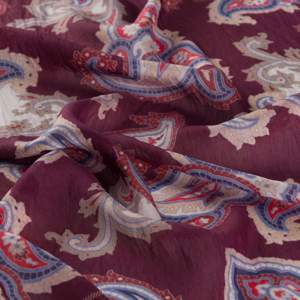 Mürdüm Patchwork Desenli Tensel Eşarp