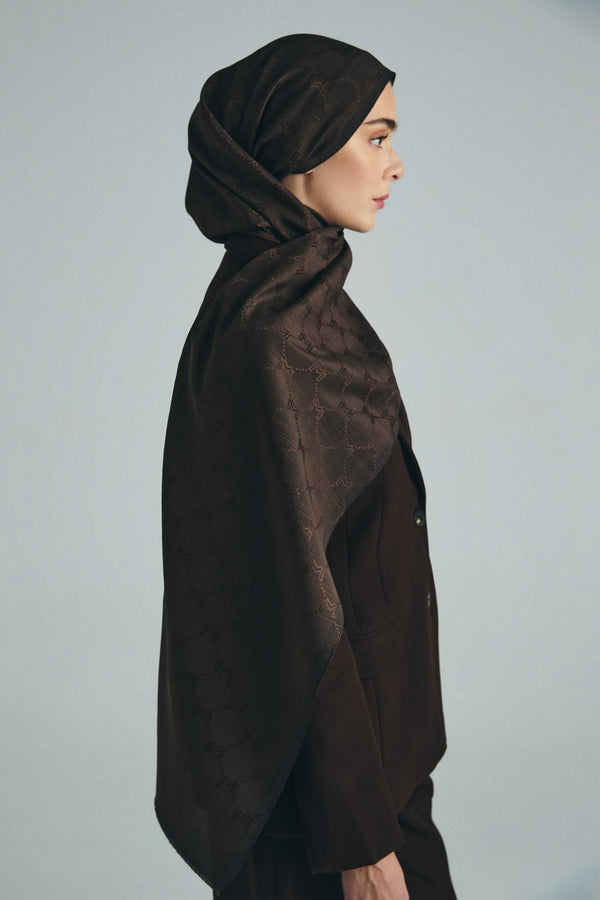 Neda Pamuk İpek Şal 70x190 cm - Kahverengi
