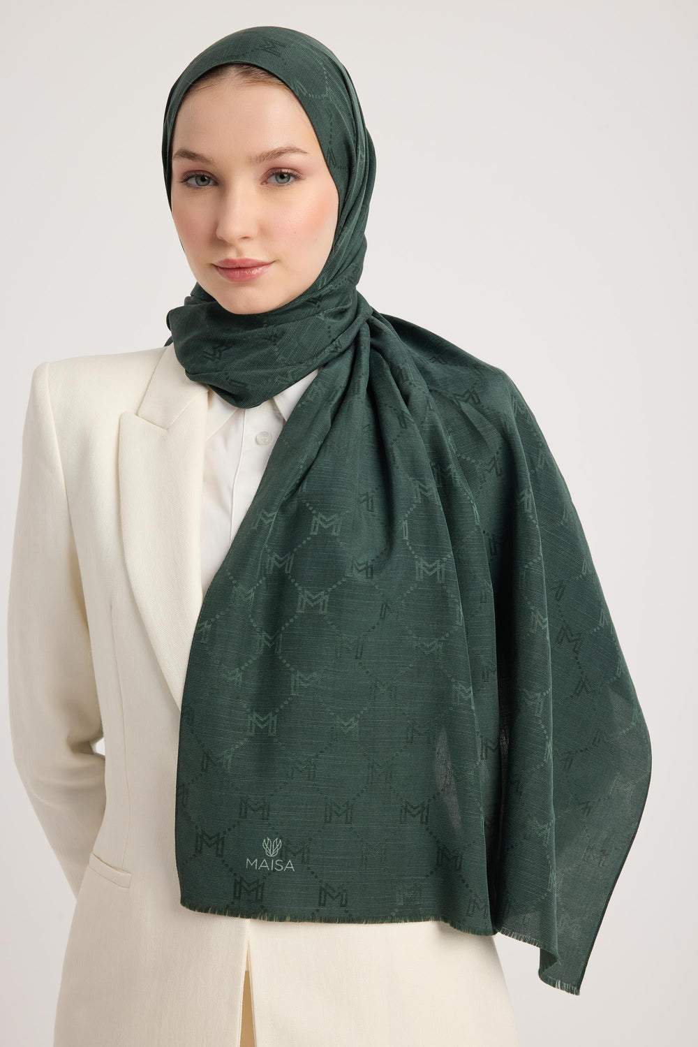 Neda Pamuk İpek Şal 70x190 cm - Koyu Yeşil