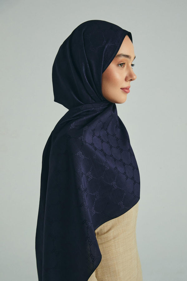Neda Pamuk İpek Şal 70x190 cm - Lacivert