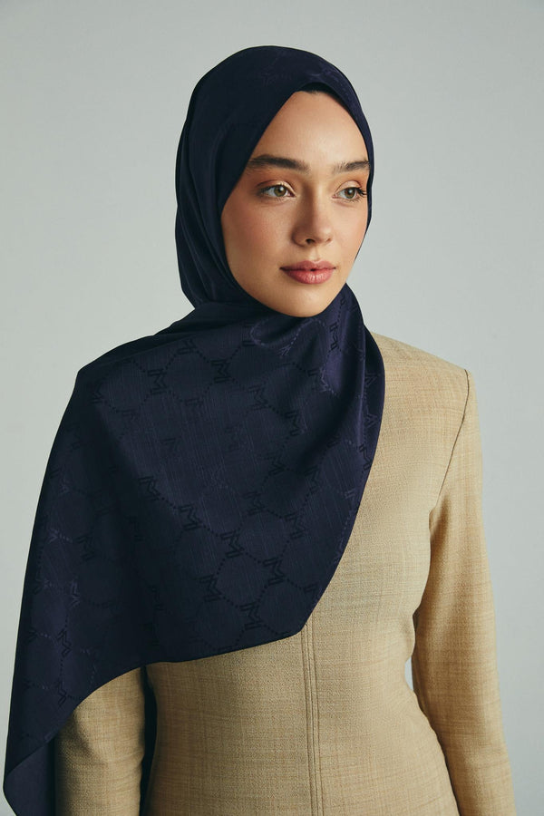 Neda Pamuk İpek Şal 70x190 cm - Lacivert