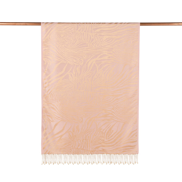 Pudra Zebra Jakar Desenli İpek Şal