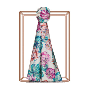Puslu Pembe Lotus Desenli İpek Şal