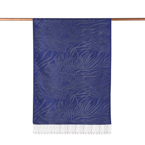 Saks Mavi Zebra Jakar Desenli İpek Şal