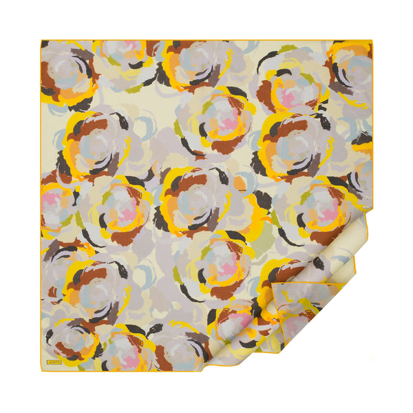 Sarı Duygusal Çiçekler Pamuk Eşarp