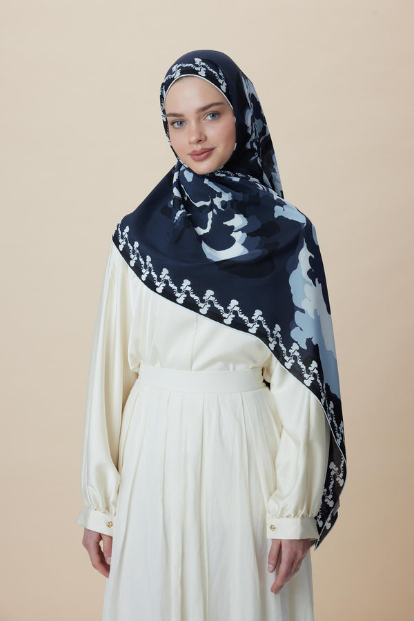 Seda Krep İpek Şal 70x190 Cm - İndigo