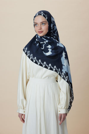 Seda Krep İpek Şal 70x190 Cm - İndigo