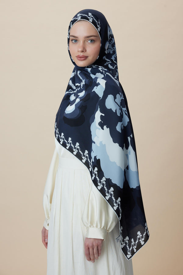 Seda Krep İpek Şal 70x190 Cm - İndigo