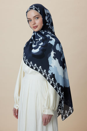 Seda Krep İpek Şal 70x190 Cm - İndigo