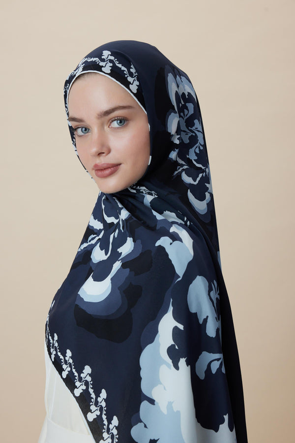Seda Krep İpek Şal 70x190 Cm - İndigo