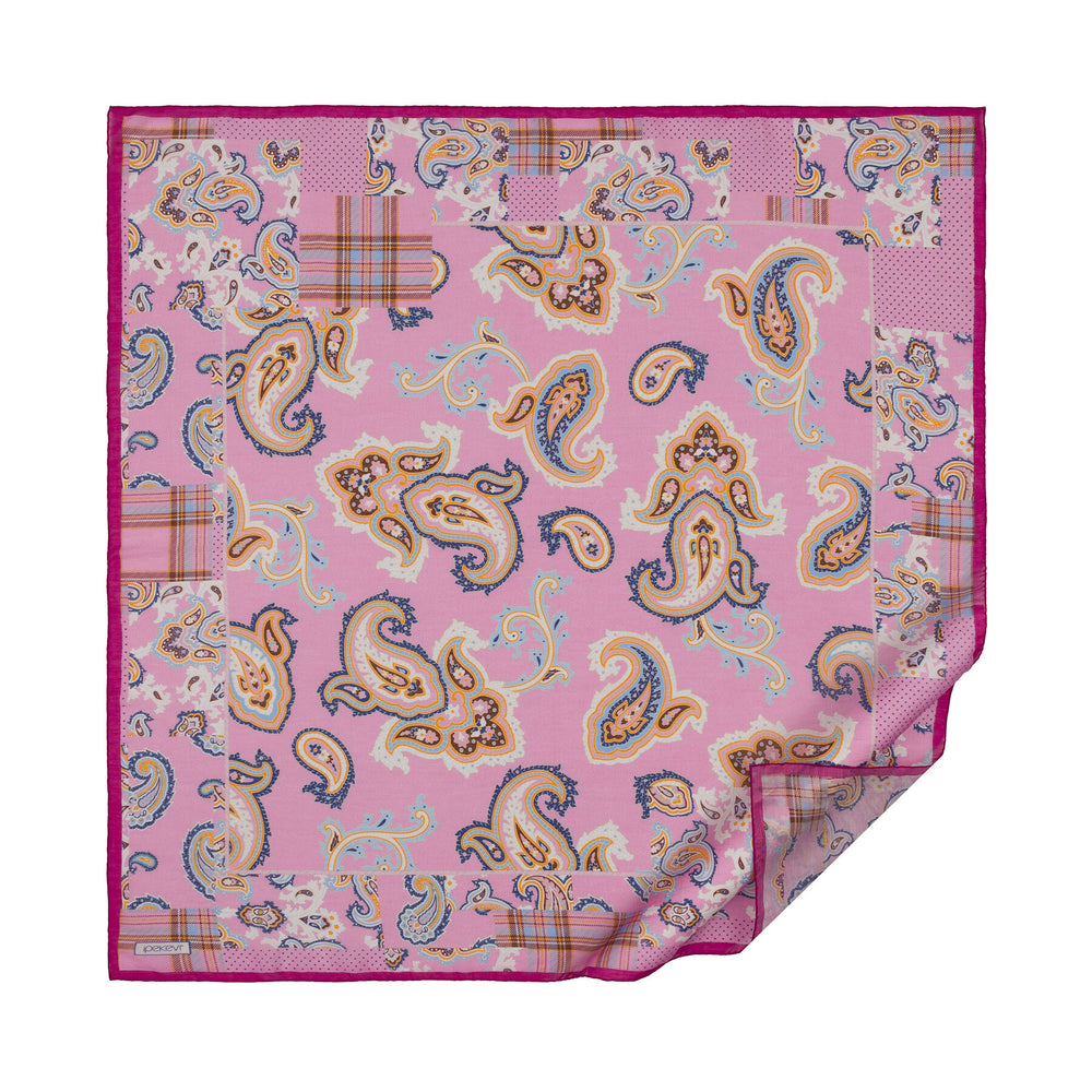 Şeker Pembesi Patchwork Desenli Tensel Eşarp