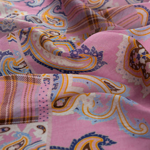 Şeker Pembesi Patchwork Desenli Tensel Eşarp