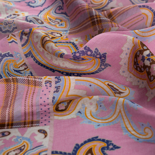 Şeker Pembesi Patchwork Desenli Tensel Eşarp