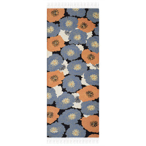 Siyah Bakır Mavi Ortanca Sepeti Desenli İpek Şal