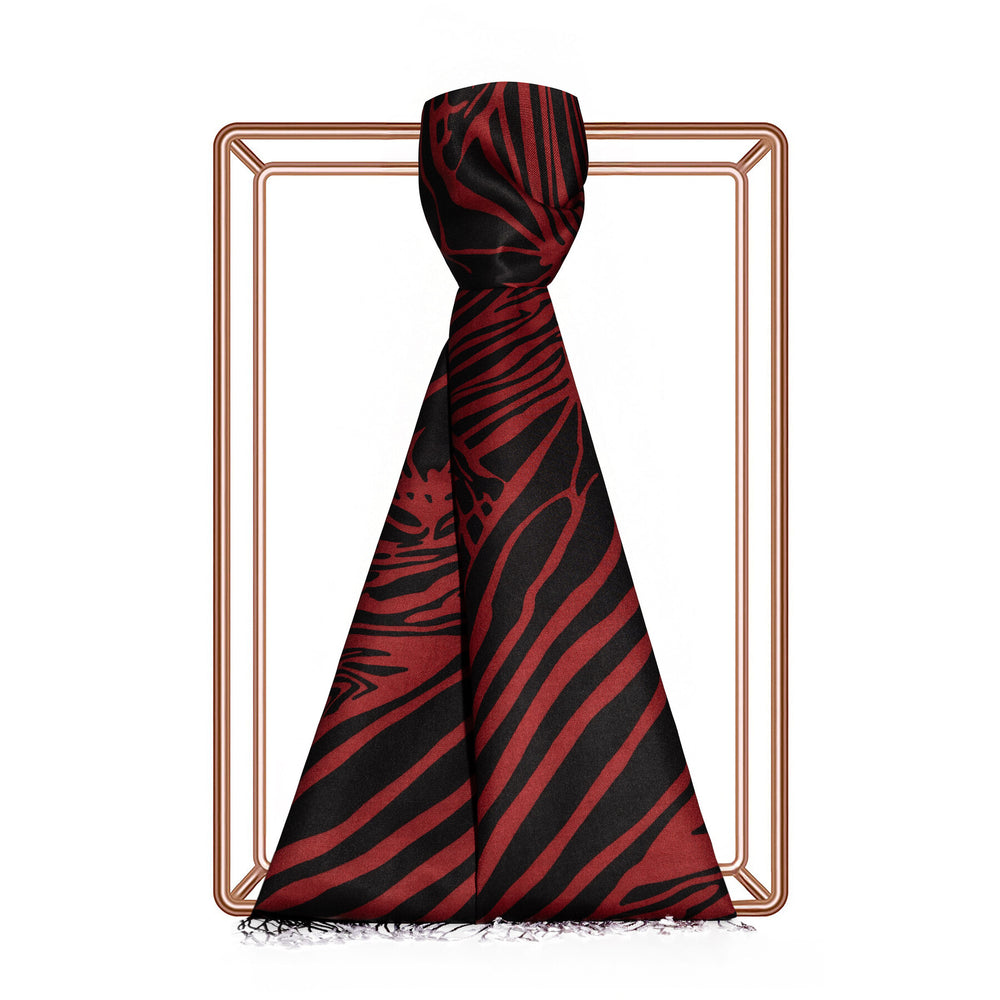 Siyah Bordo Zebra Desenli İpek Şal