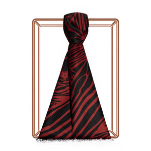 Siyah Bordo Zebra Desenli İpek Şal