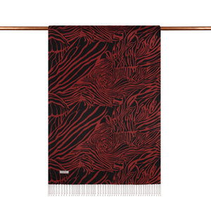 Siyah Bordo Zebra Desenli İpek Şal
