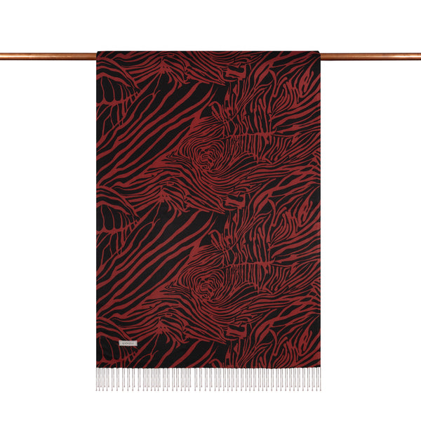 Siyah Bordo Zebra Desenli İpek Şal