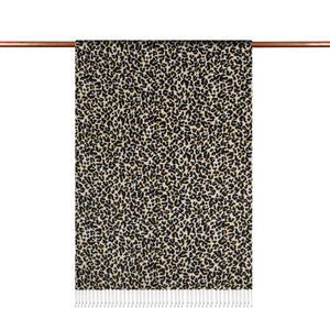 Siyah Gold Leopar Desenli İpek Şal