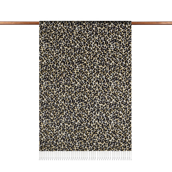 Siyah Gold Leopar Desenli İpek Şal