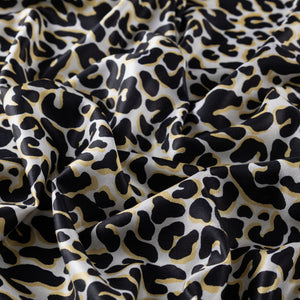 Siyah Gold Leopar Desenli İpek Şal
