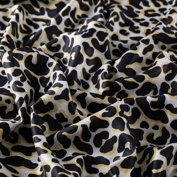 Siyah Gold Leopar Desenli İpek Şal