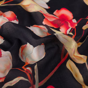 Siyah Manolya Pamuk Eşarp