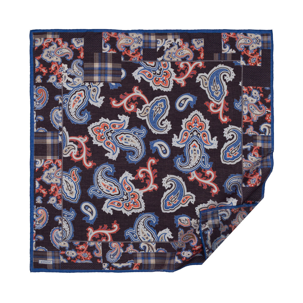 Siyah Mavi Patchwork Desenli Tensel Eşarp