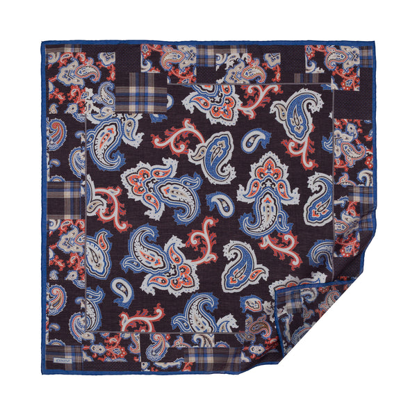 Siyah Mavi Patchwork Desenli Tensel Eşarp