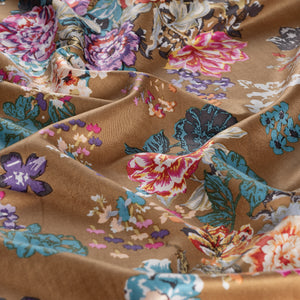 Sütlü Kahve Yalı Bahçesi Desenli İpek Şal