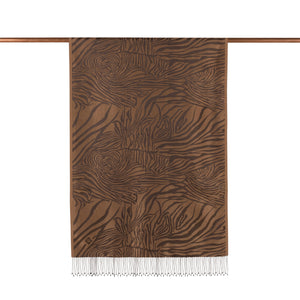 Sütlü Kahve Zebra Jakar Desenli İpek Şal