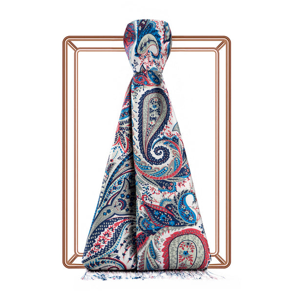Turkuaz Paisley Desenli İpek Şal