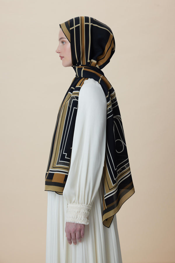 Vira Krep İpek Şal 70x190 Cm - Gold