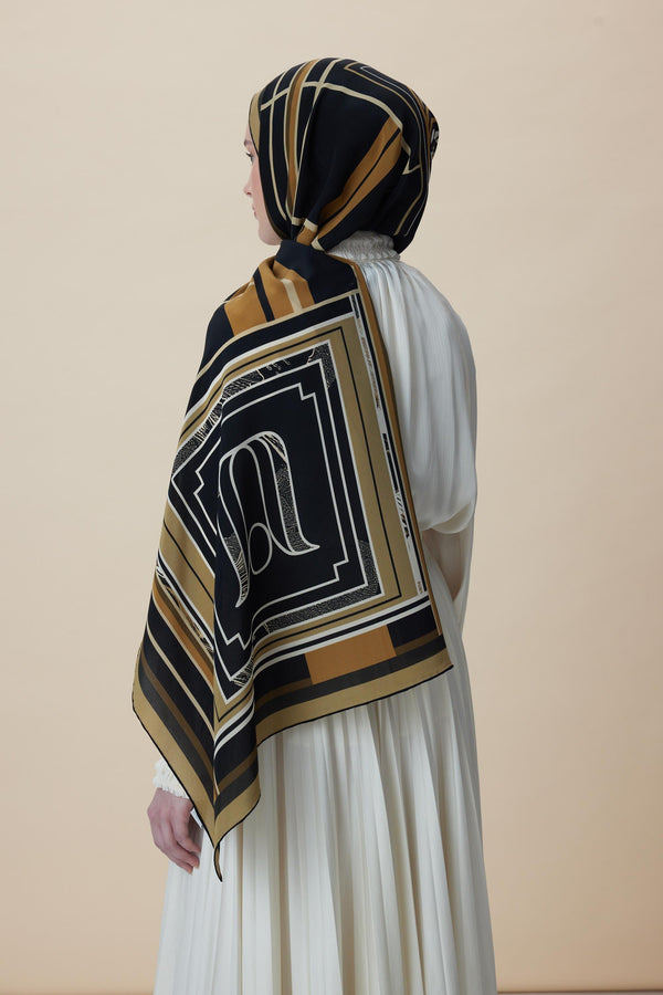 Vira Krep İpek Şal 70x190 Cm - Gold