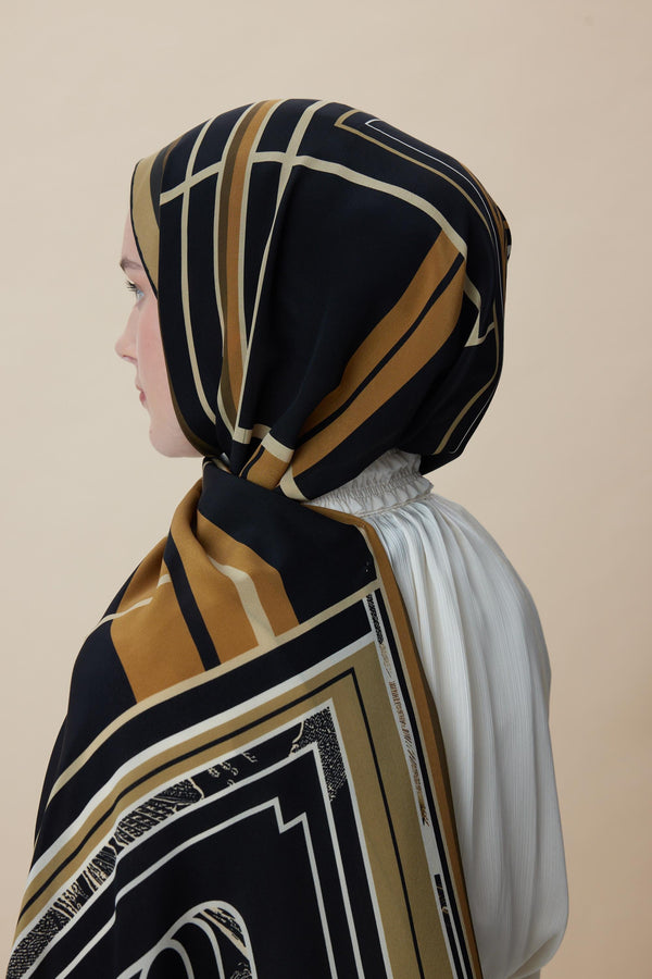 Vira Krep İpek Şal 70x190 Cm - Gold