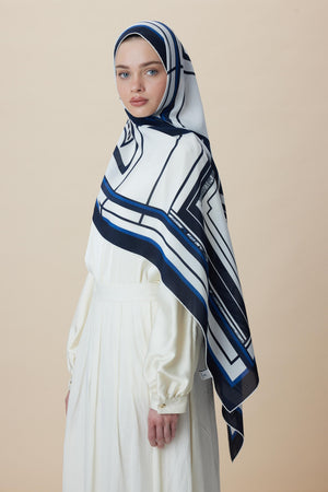 Vira Krep İpek Şal 70x190 Cm - Mavi