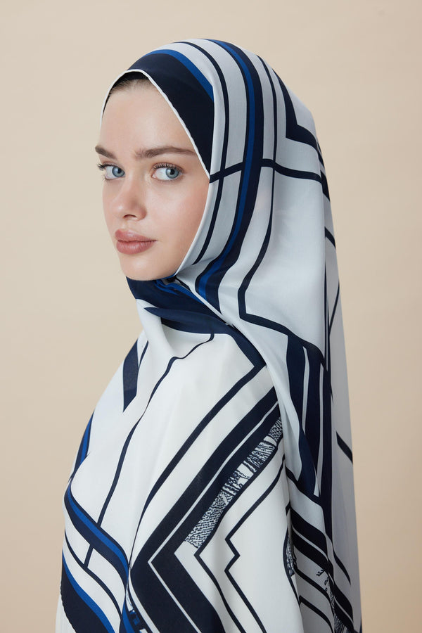 Vira Krep İpek Şal 70x190 Cm - Mavi