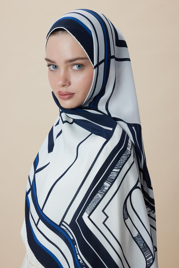 Vira Krep İpek Şal 70x190 Cm - Mavi