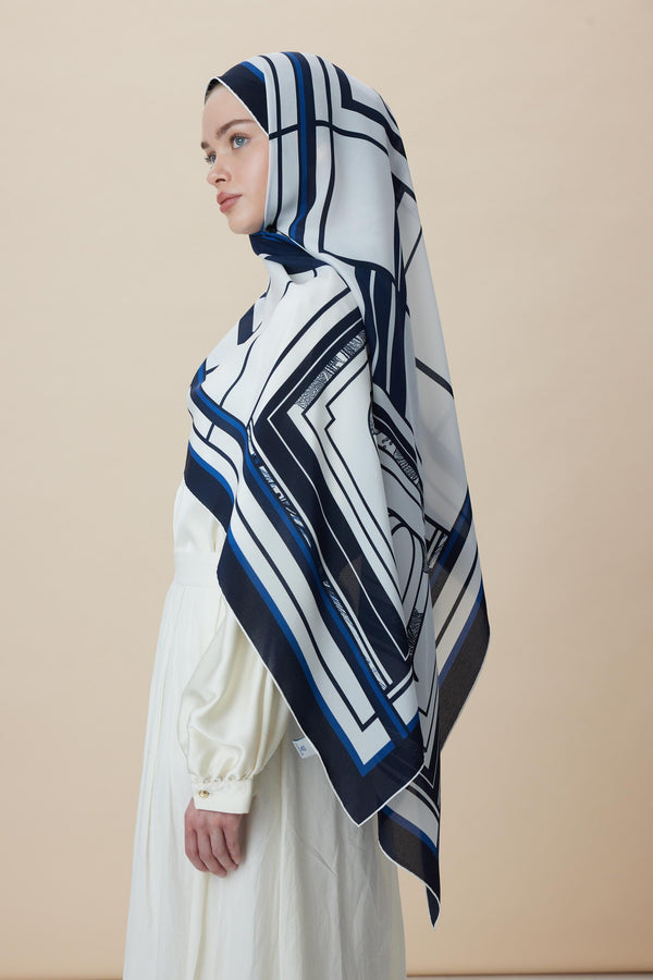Vira Krep İpek Şal 70x190 Cm - Mavi
